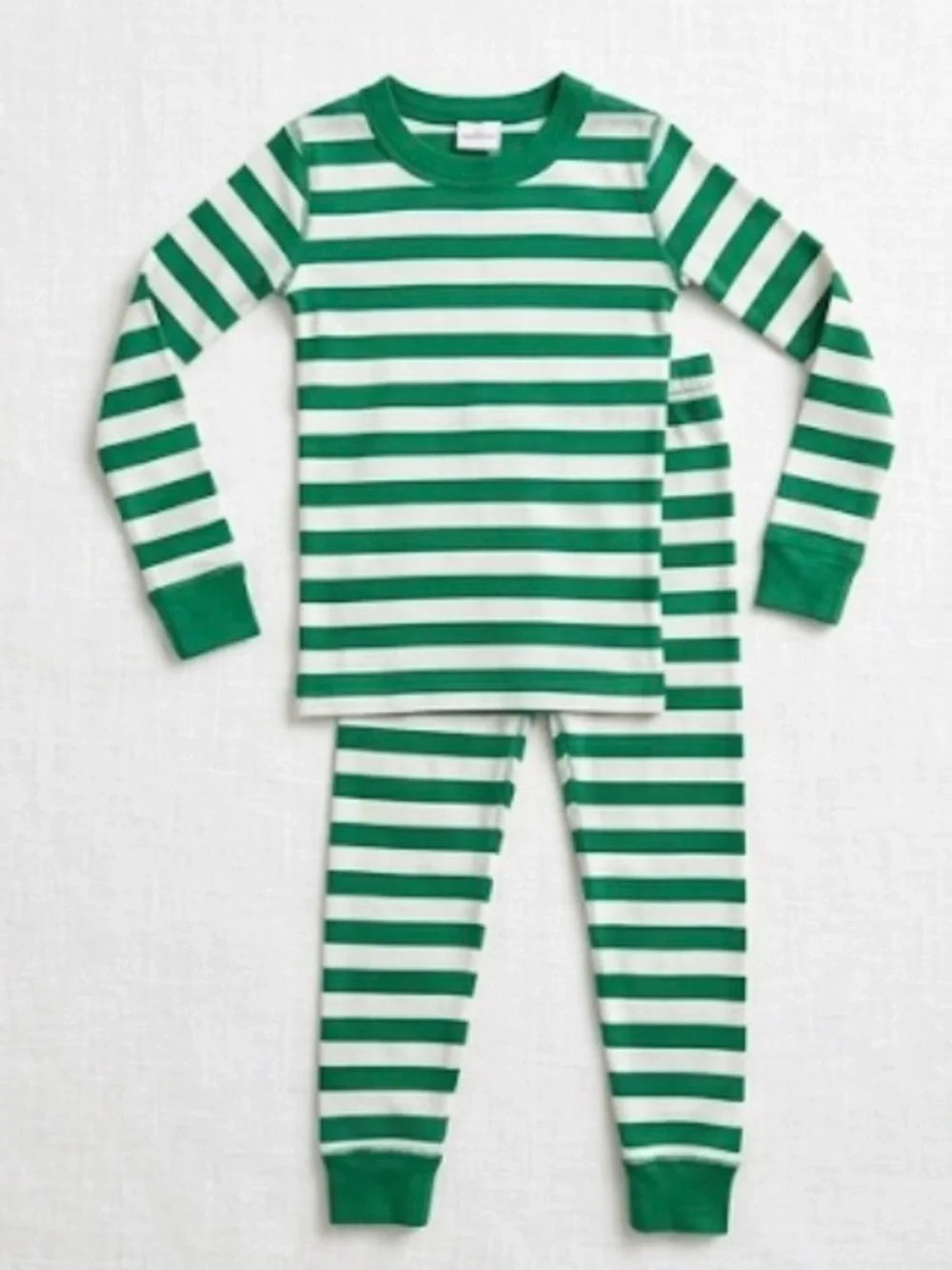 Hanna Andersson Green and White Striped Kids Pajama Set